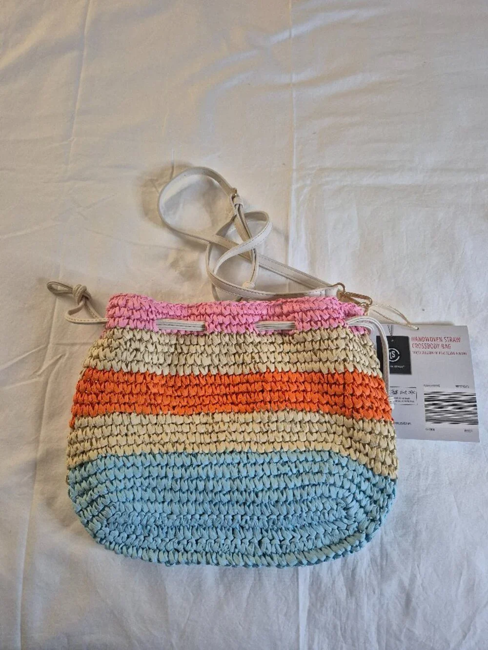 HandWoven Straw Crossbody Bag Natural Beaded - LIVE IN STYLE, NEW